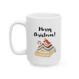 Merry Christmas with Bookish Christmas Tree Mug | Ceramic Holiday Mug for Book Lovers