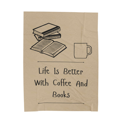 Coffee and Books Velveteen Plush Blanket | Luxuriously Soft Throw | Perfect Gift for Coffee and Book Lovers | Cozy Companion for Reading | Available in Multiple Sizes