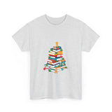 Bookish Christmas Tree Tee | Festive Design for Book Lovers | Unisex Cotton T-Shirt | Holiday Edition