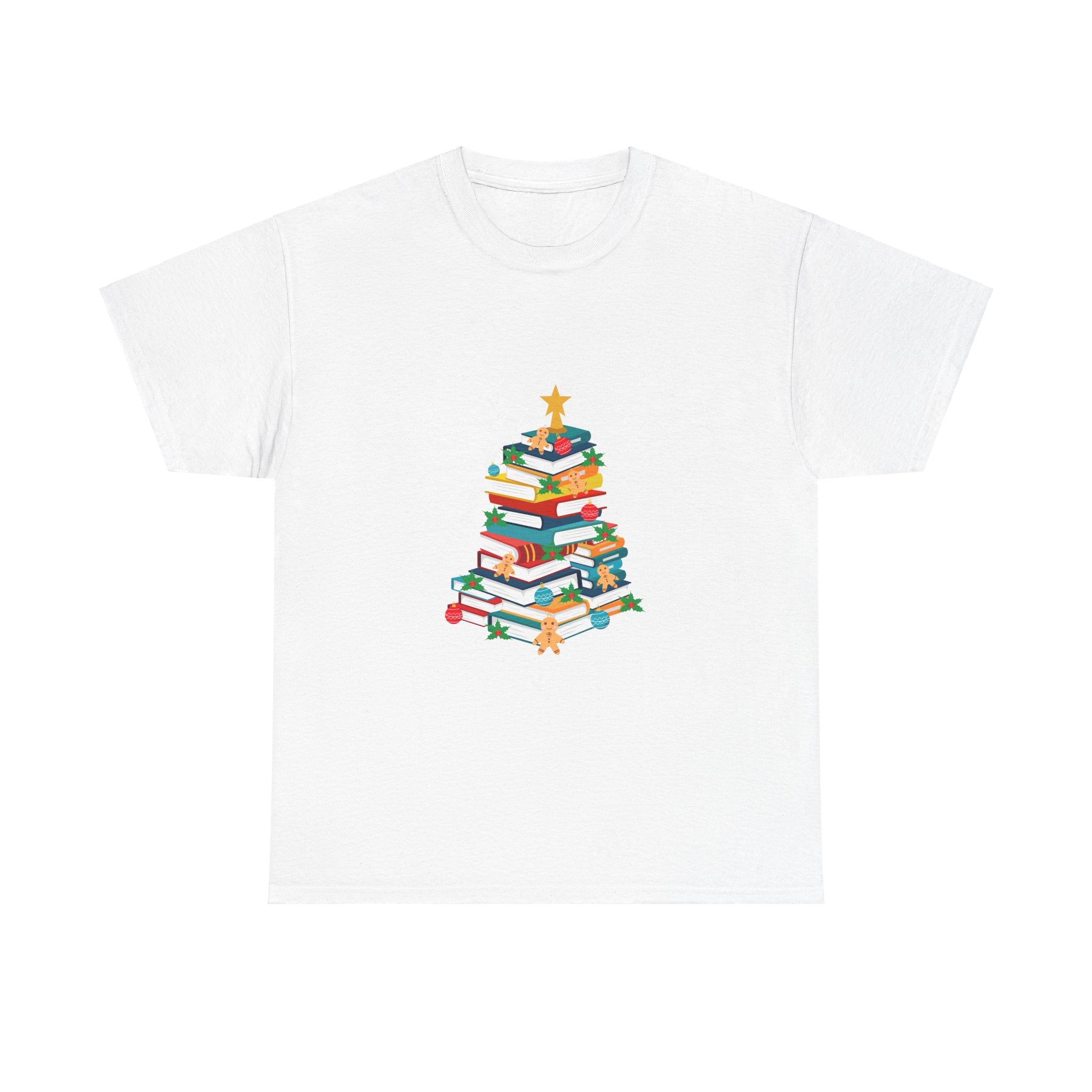 Bookish Christmas Tree Tee | Festive Design for Book Lovers | Unisex Cotton T-Shirt | Holiday Edition