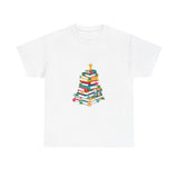 Bookish Christmas Tree Tee | Festive Design for Book Lovers | Unisex Cotton T-Shirt | Holiday Edition