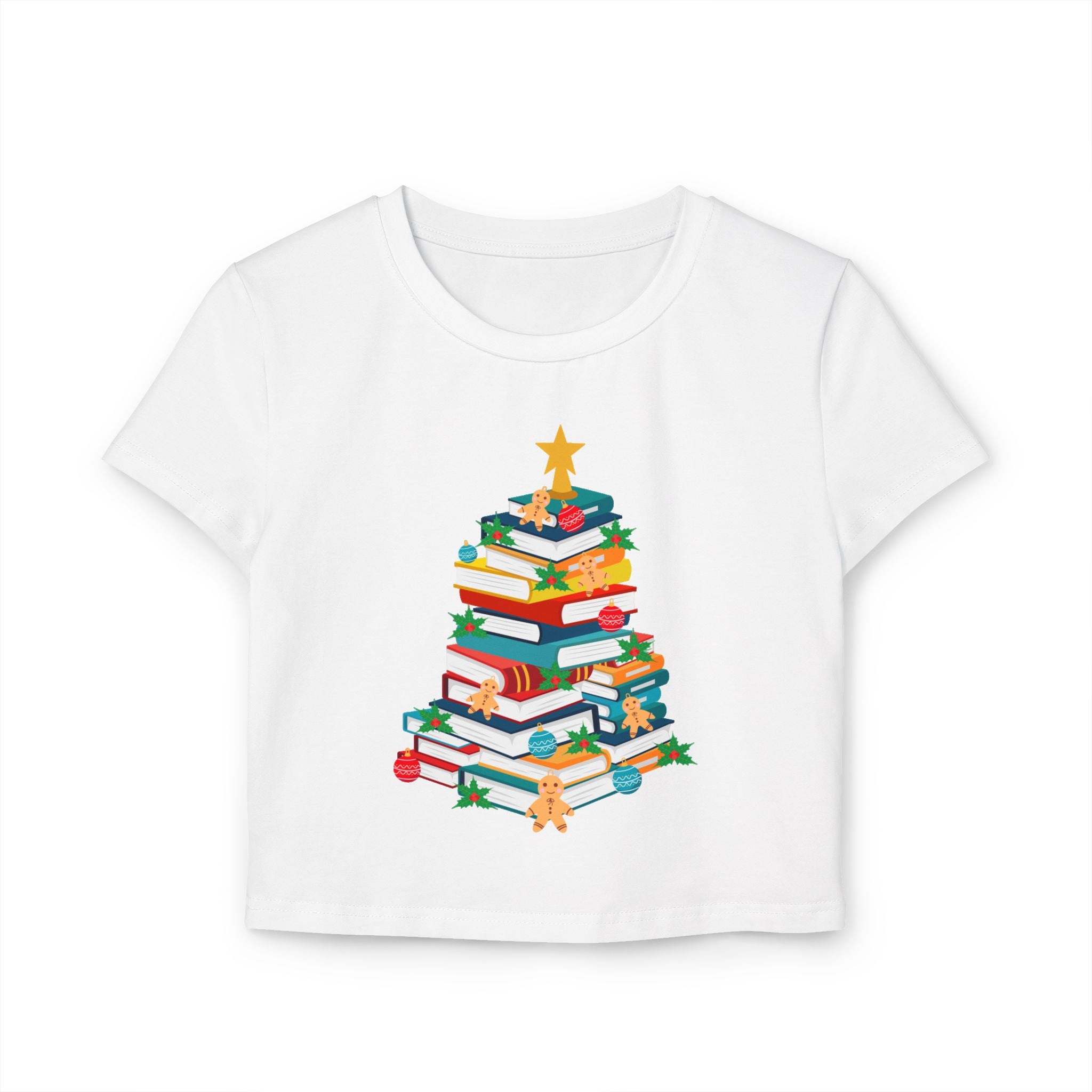 Bookish Christmas Tree Baby Tee | 100% Organic Cotton | Slim Fit | Festive Book Lover Design