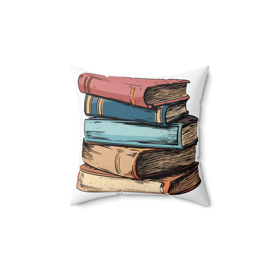 Book Stack Spun Polyester Square Pillow | Literary-Inspired Design | Comfortable Home Decor | Perfect Gift for Book Lovers | 16" x 16" Size