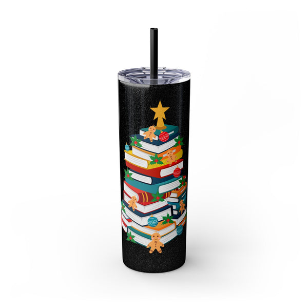 Bookish Christmas Tree Skinny Tumbler | 20oz | Double-Wall Insulation | Holiday Book Lover Design