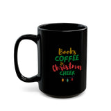 Books Coffee and Christmas Cheer Custom Black Ceramic Mug | 11oz & 15oz | Durable, BPA & Lead-Free | Microwave & Dishwasher Safe