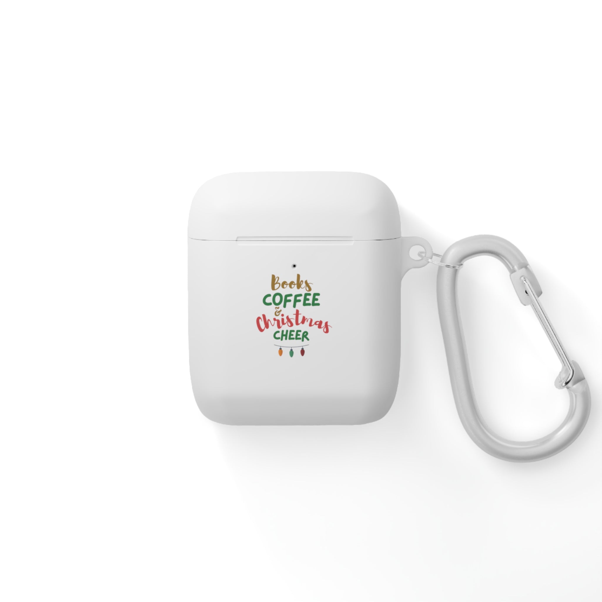 Books Coffee and Christmas Cheer AirPods Case Cover | Protective TPU with Carabiner | Fits AirPods & AirPods Pro