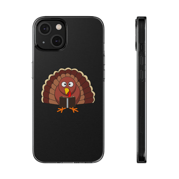 Turkey Reading a Book Clear Silicone Phone Case | Thanksgiving-Themed Design | Durable and Flexible | Perfect for Book Lovers | Compatible with iPhone Models