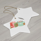 Books and Hot Cocoa Ornament | Ceramic Christmas Decoration for Book Lovers | 4 Shapes Available