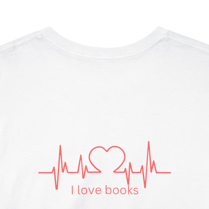 I Love Books T-Shirt | Heartbeat Book Lover Tee | Cute Literary Gift | Unisex Cotton Tee