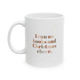 I Run on Books and Christmas Cheer White Ceramic Mug | 11oz and 15oz Sizes | BPA-Free & Microwave Safe