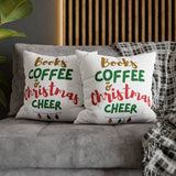 Books Coffee and Christmas Cheer Pillowcase | Double-Sided Polyester Cover | Holiday Decor for Book Lovers