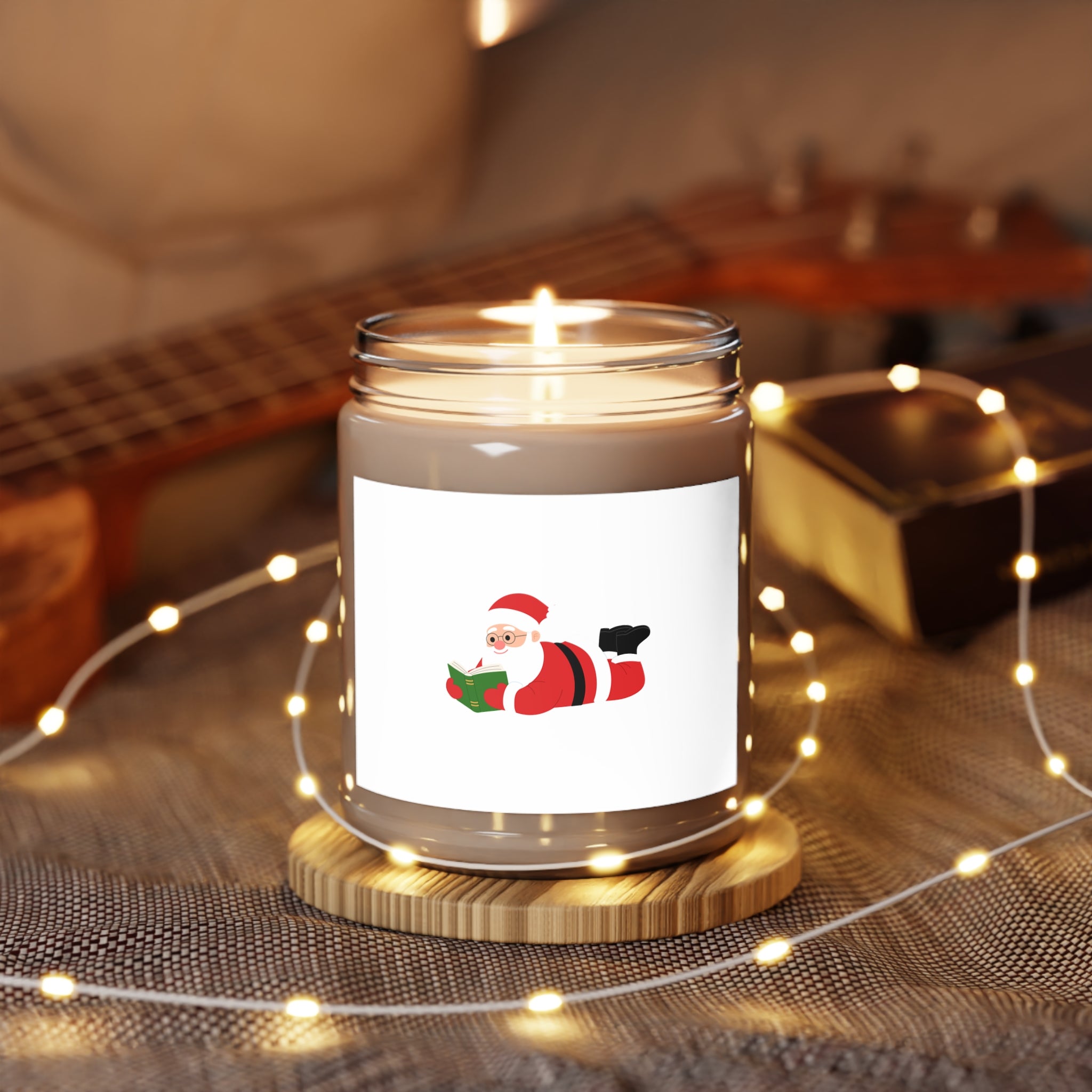 Nerdy Santa | 9oz Soy Wax Candle | Festive Holiday Design | Cozy Scents | Clear Glass Jar