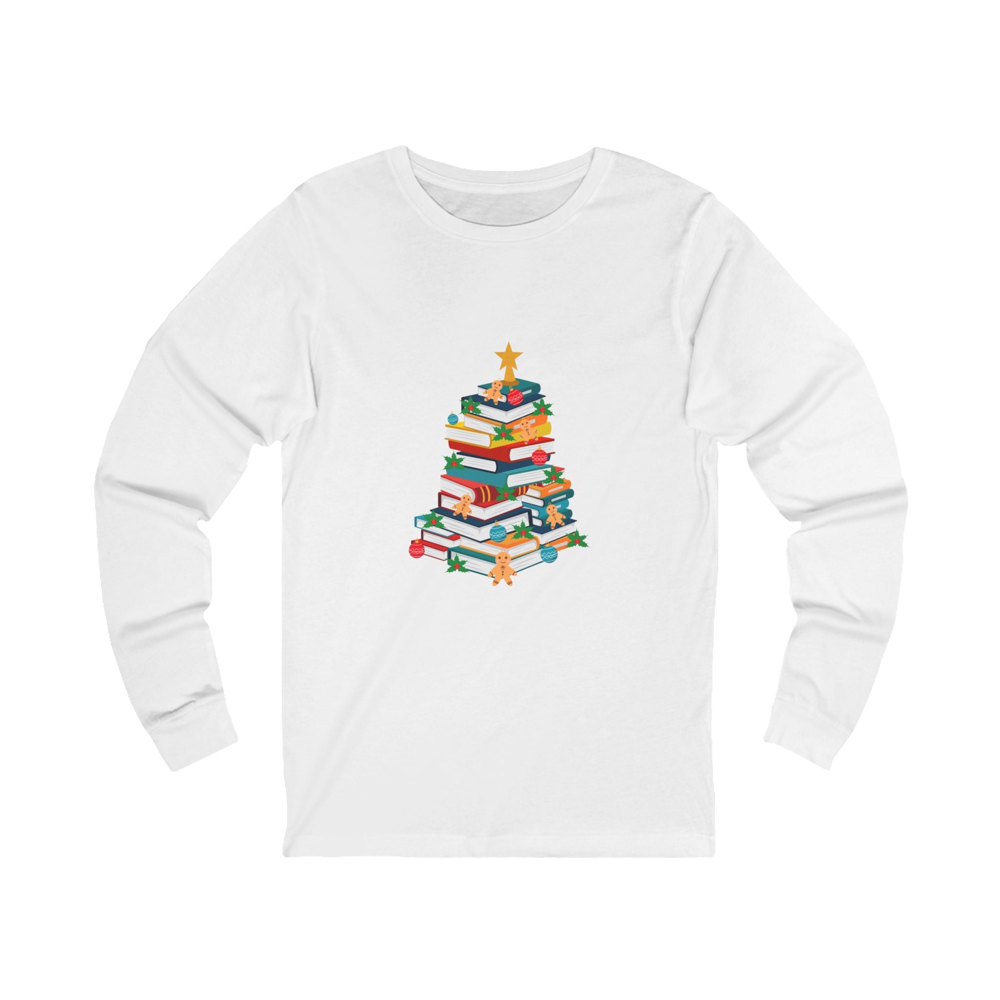 Bookish Christmas Tree Long Sleeve Tee | 100% Cotton | Casual & Elegant | Holiday Season Design | Unisex Fit