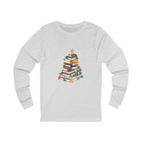 Bookish Christmas Tree Long Sleeve Tee | 100% Cotton | Casual & Elegant | Holiday Season Design | Unisex Fit