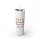 I Run on Books and Christmas Cheer 20oz Skinny Tumbler with Straw | Insulated Drinkware for Book Lovers | Festive Holiday Gift | Durable and Stylish Design