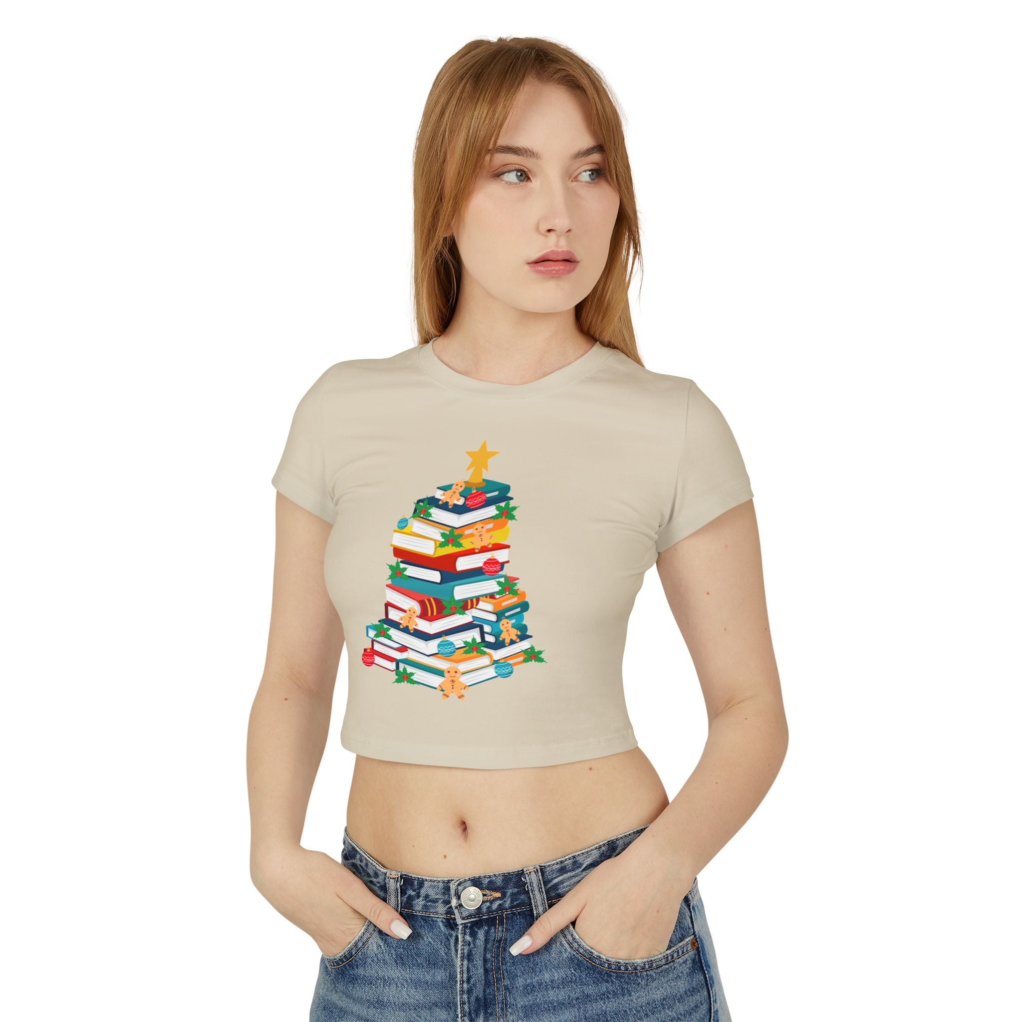 Bookish Christmas Tree Baby Tee | 100% Organic Cotton | Slim Fit | Festive Book Lover Design