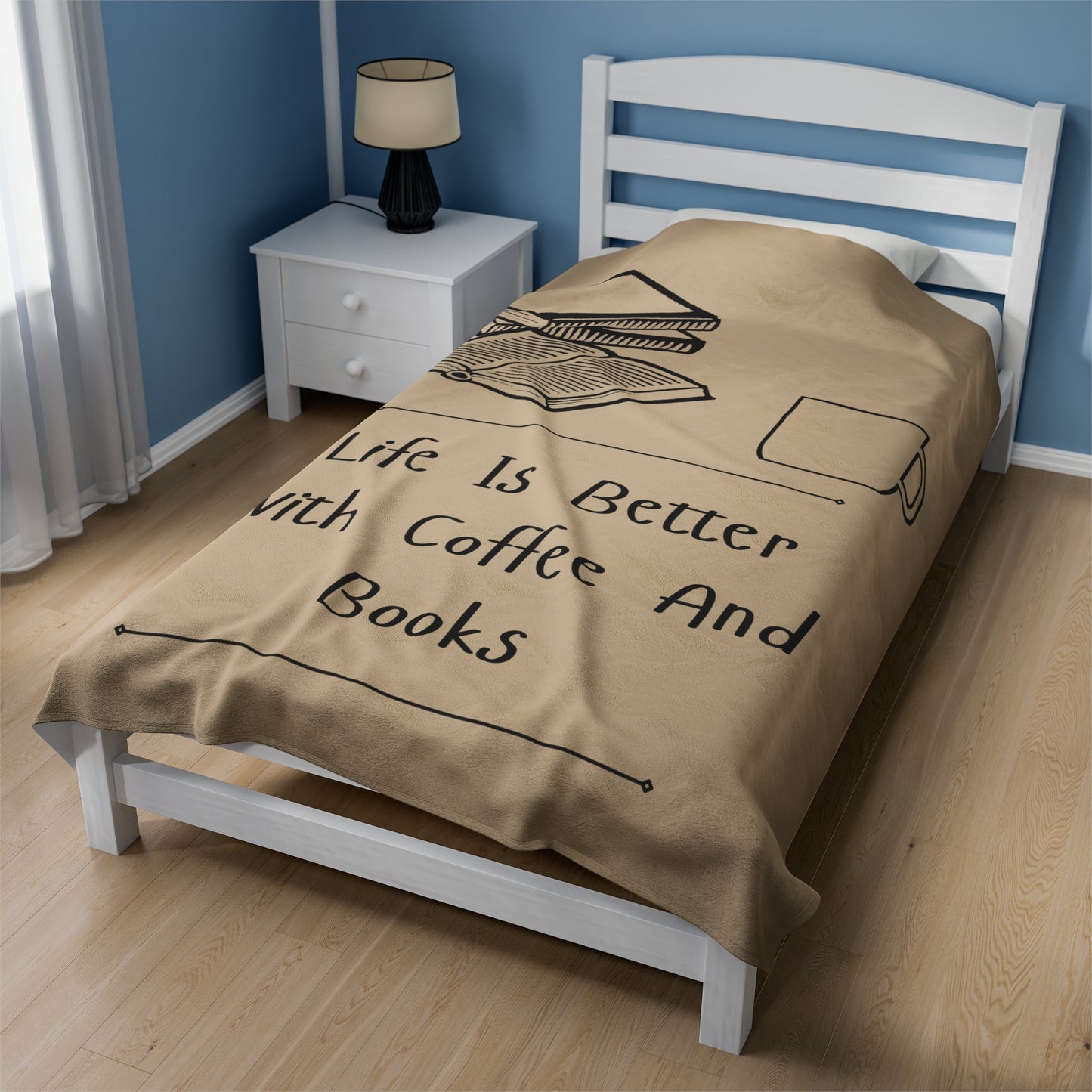 Coffee and Books Velveteen Plush Blanket | Luxuriously Soft Throw | Perfect Gift for Coffee and Book Lovers | Cozy Companion for Reading | Available in Multiple Sizes