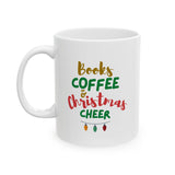 Books Coffee and Christmas Cheer Custom Ceramic Mug | 11oz & 15oz | BPA & Lead-Free | Microwave & Dishwasher Safe