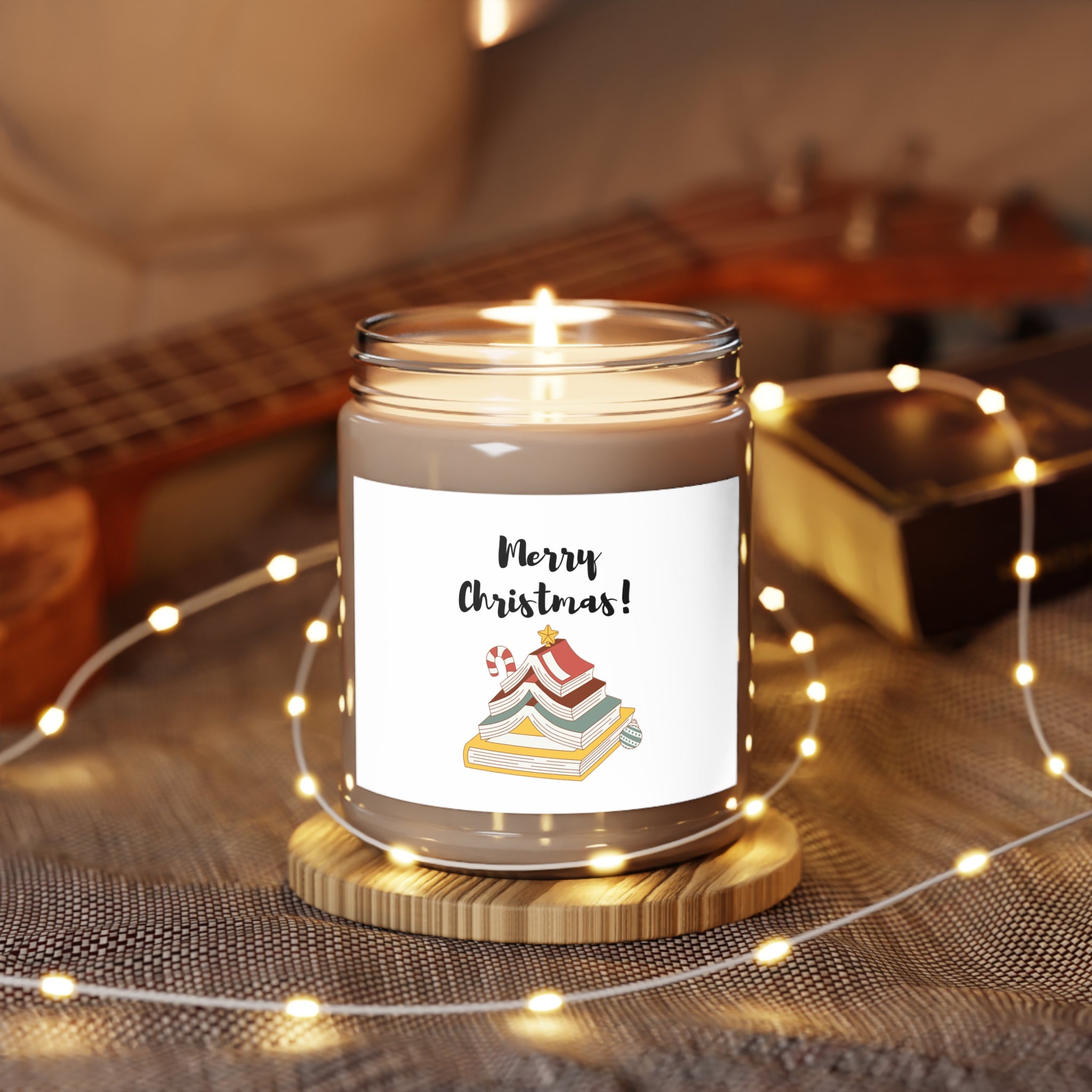 Merry Christmas with Bookish Christmas Tree | 9oz Soy Wax Candle | Festive Holiday Decor | Cozy Scents | Clear Glass Jar