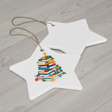 Bookish Christmas Tree Ornament | Ceramic Holiday Decoration for Book Lovers | 4 Shapes Available