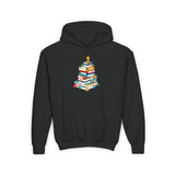 Youth Bookish Christmas Tree Hooded Sweatshirt | Cozy Holiday Hoodie for Book Lovers