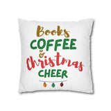 Books Coffee and Christmas Cheer Pillowcase | Double-Sided Polyester Cover | Holiday Decor for Book Lovers