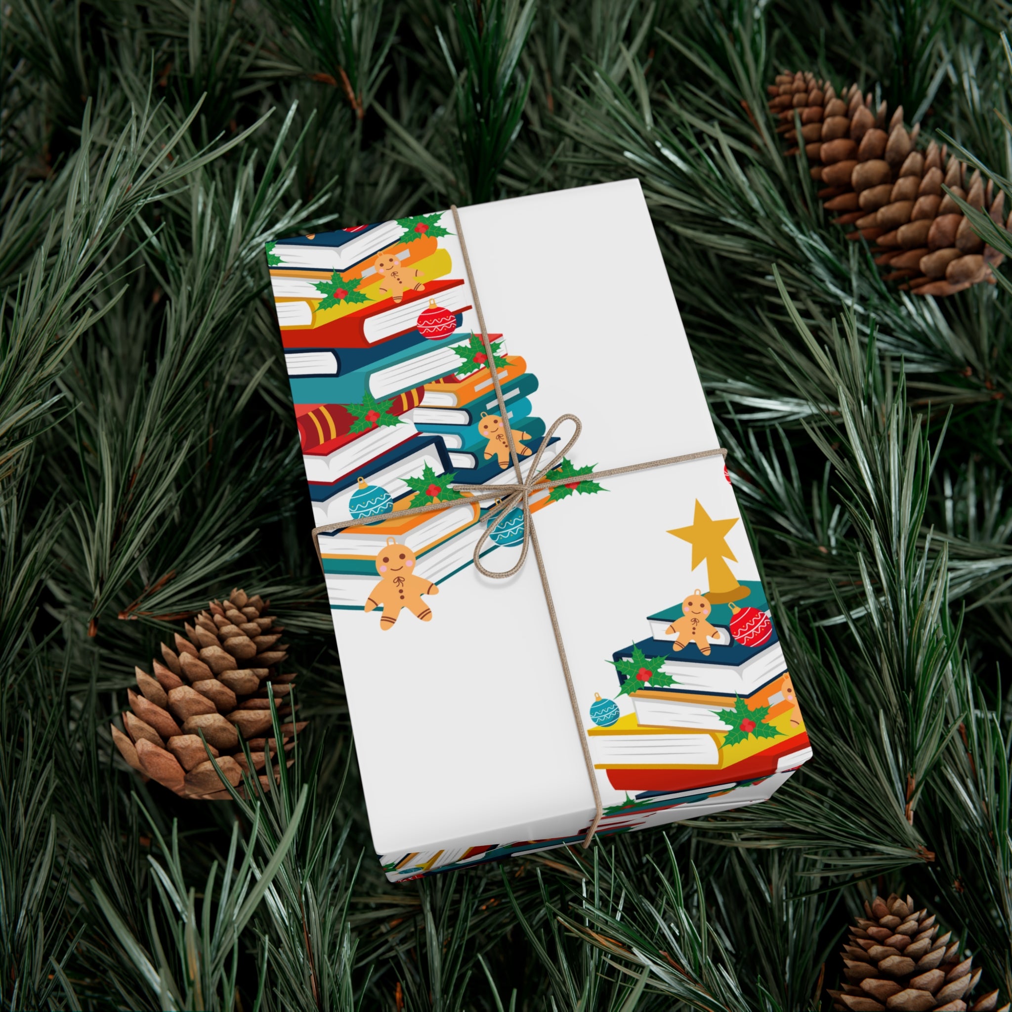 Bookish Christmas Tree Wrapping Paper | Festive Holiday Gift Wrap Design | Available in Matte & Satin Finishes | Eco-Friendly Printed Gift Wrap