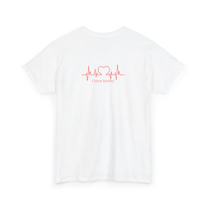I Love Books T-Shirt | Heartbeat Book Lover Tee | Cute Literary Gift | Unisex Cotton Tee
