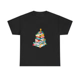 Bookish Christmas Tree Tee | Festive Design for Book Lovers | Unisex Cotton T-Shirt | Holiday Edition