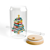 Bookish Christmas Tree | 16oz Sipper Glass | Festive Book Lover's Design | Holiday Cheer | Perfect for Readers and Beverage Lovers