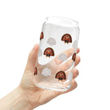 Turkey Reading a Book Can Glass | Thanksgiving-Themed Sipper Glass | Durable and Fun | Ideal for Book Lovers | Perfect for Any Beverage | 16oz Clear Tempered Glass