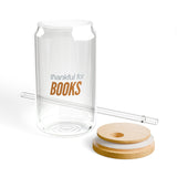 Thankful for Books Can Glass | Literary-Inspired Design | Ideal for Book Lovers | Perfect for Beer, Cider, or Your Favorite Beverage | Unique and Fun Gift Idea