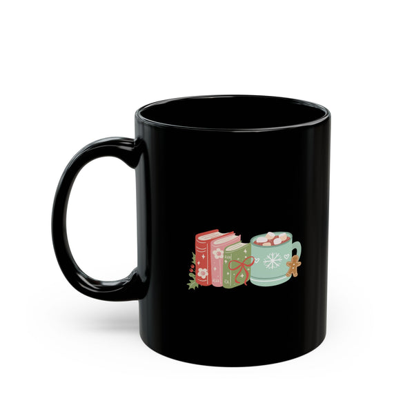 Books and Hot Cocoa Mug | Black Ceramic | Cozy Winter Design | 11oz & 15oz