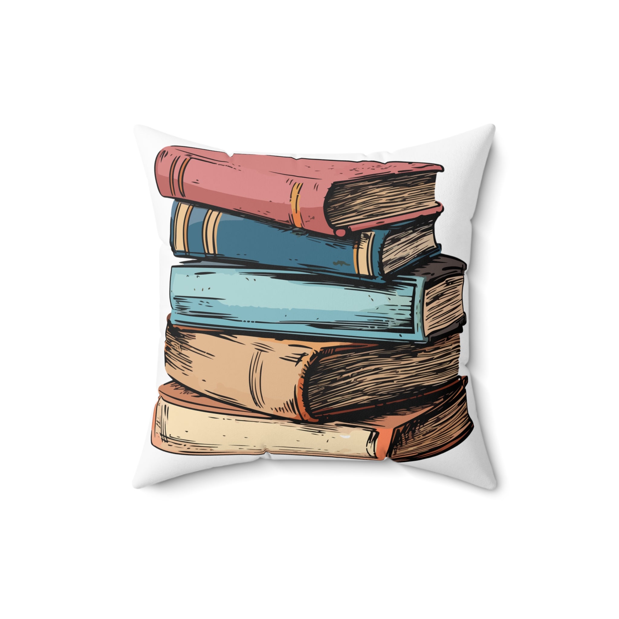 Book Stack Spun Polyester Square Pillow | Literary-Inspired Design | Comfortable Home Decor | Perfect Gift for Book Lovers | 16" x 16" Size