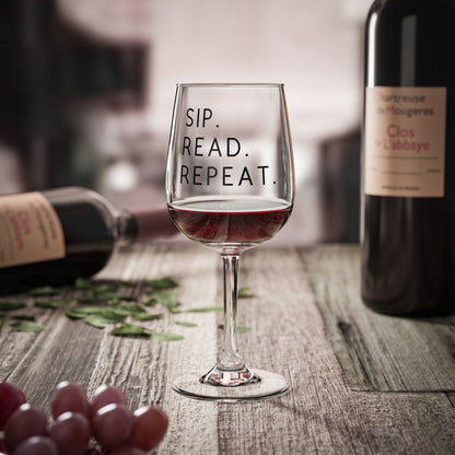 Sip Read Repeat - Stemmed Wine Glass - Bookish Loving