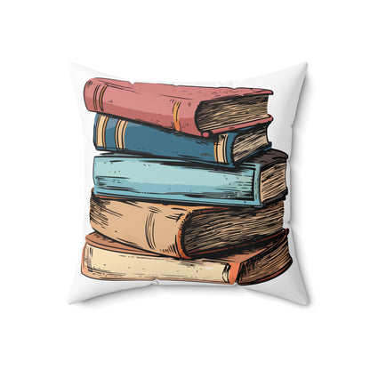 Book Stack Spun Polyester Square Pillow | Literary-Inspired Design | Comfortable Home Decor | Perfect Gift for Book Lovers | 16" x 16" Size