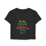 Books Coffee and Christmas Cheer Women's Baby Tee | Slim Fit & Organic Cotton | Comfortable & Sustainable