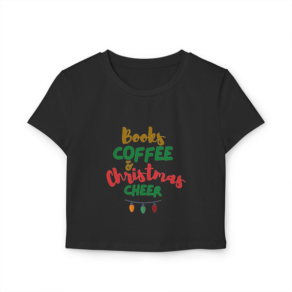 Books Coffee and Christmas Cheer Women's Baby Tee | Slim Fit & Organic Cotton | Comfortable & Sustainable