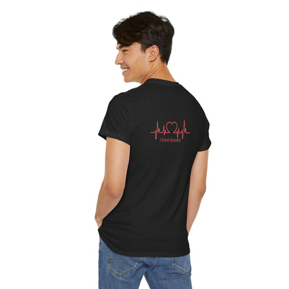 I Love Books T-Shirt | Heartbeat Book Lover Tee | Cute Literary Gift | Unisex Cotton Tee