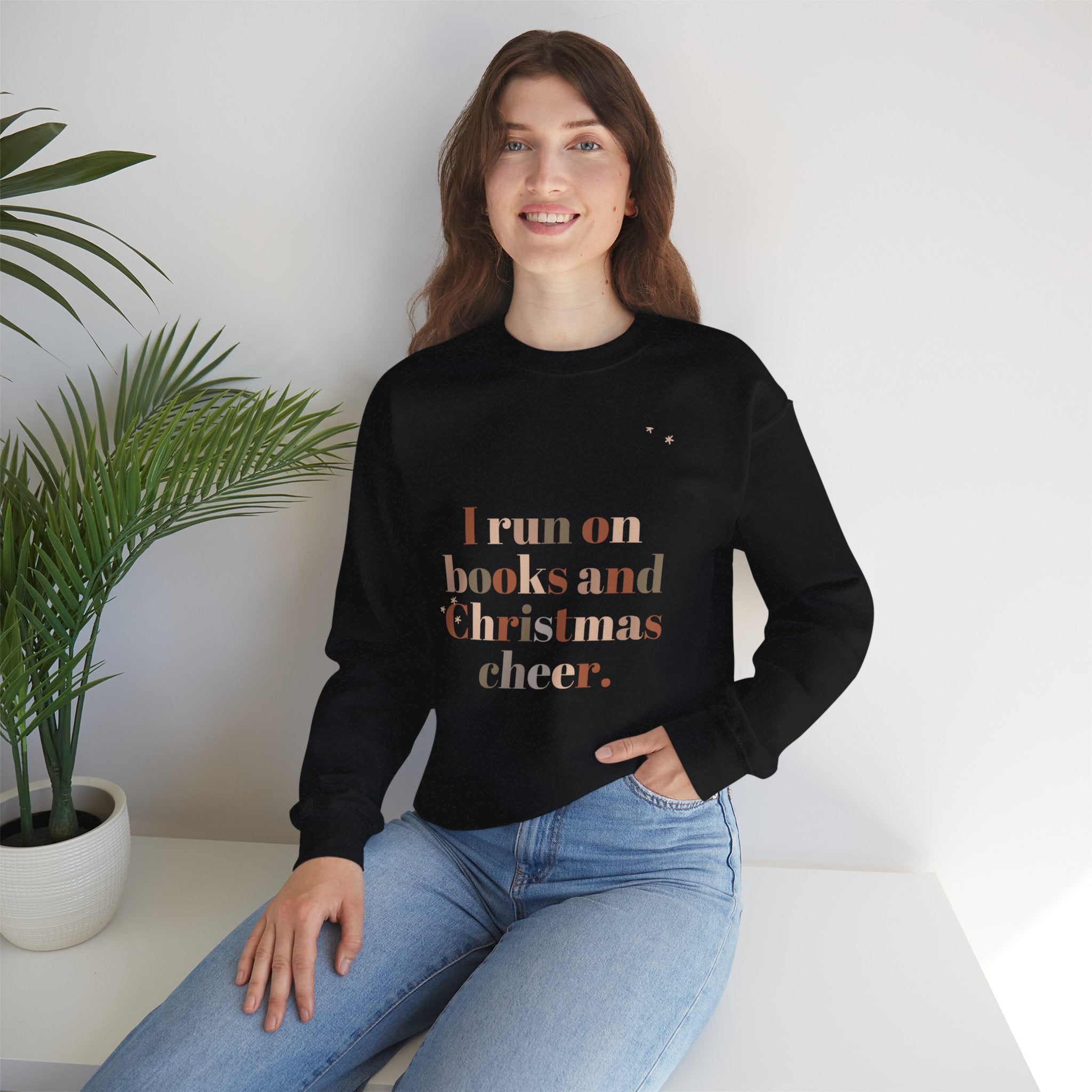 I Run on Books and Christmas Cheer Crewneck | Cozy Holiday Sweatshirt | Festive Book Lover Gift | Unisex Sizes for Readers