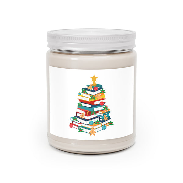 Bookish Christmas Tree | 9oz Soy Wax Candle | Festive Bookish Design | Multiple Cozy Scents | Clear Glass Jar