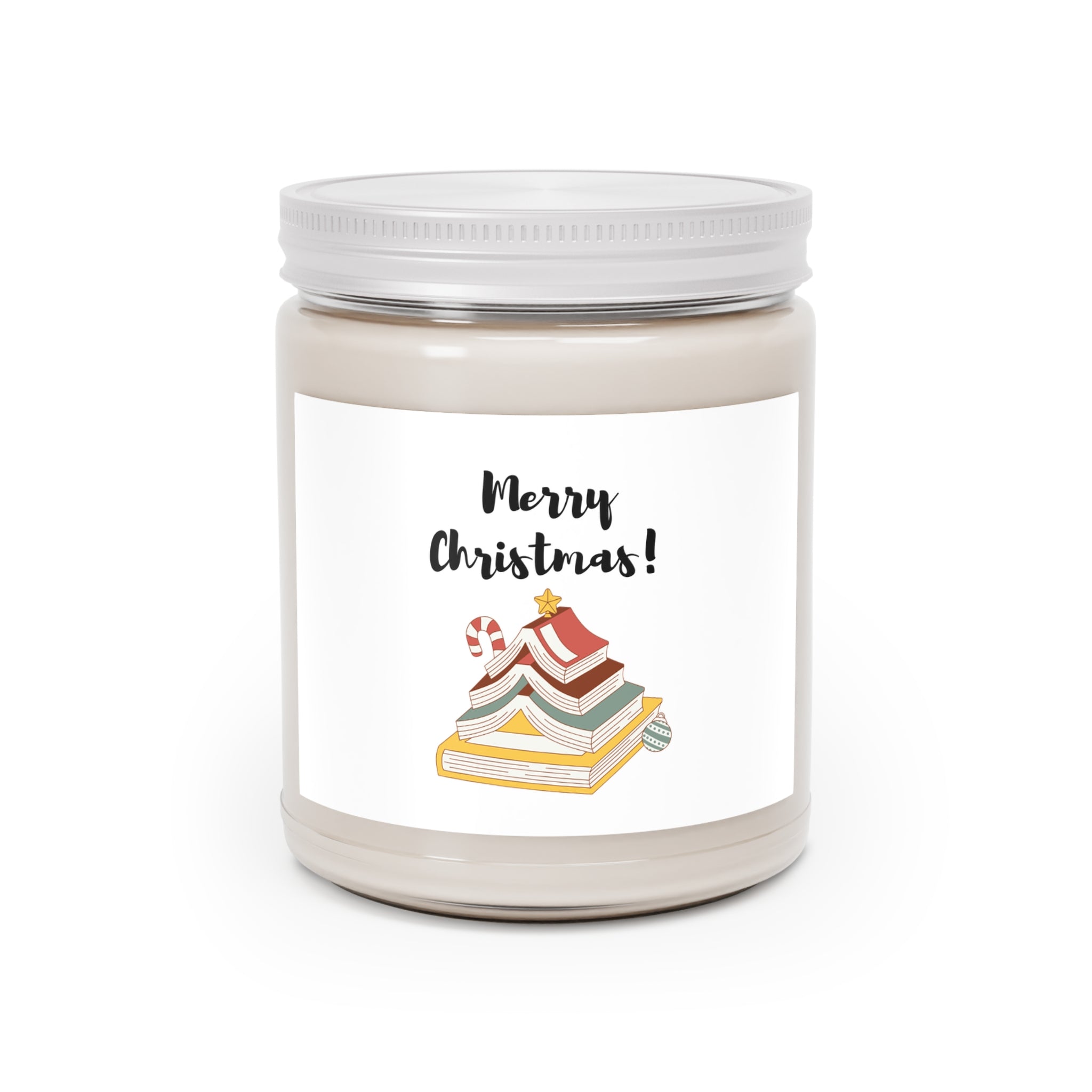 Merry Christmas with Bookish Christmas Tree | 9oz Soy Wax Candle | Festive Holiday Decor | Cozy Scents | Clear Glass Jar