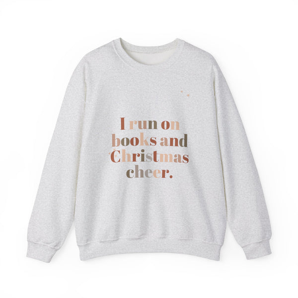 I Run on Books and Christmas Cheer Crewneck | Cozy Holiday Sweatshirt | Festive Book Lover Gift | Unisex Sizes for Readers