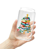 Bookish Christmas Tree | 16oz Sipper Glass | Festive Book Lover's Design | Holiday Cheer | Perfect for Readers and Beverage Lovers