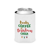 Books Coffee and Christmas Cheer Can Cooler | Insulated Beverage Holder | Festive Design for Regular & Slim Cans