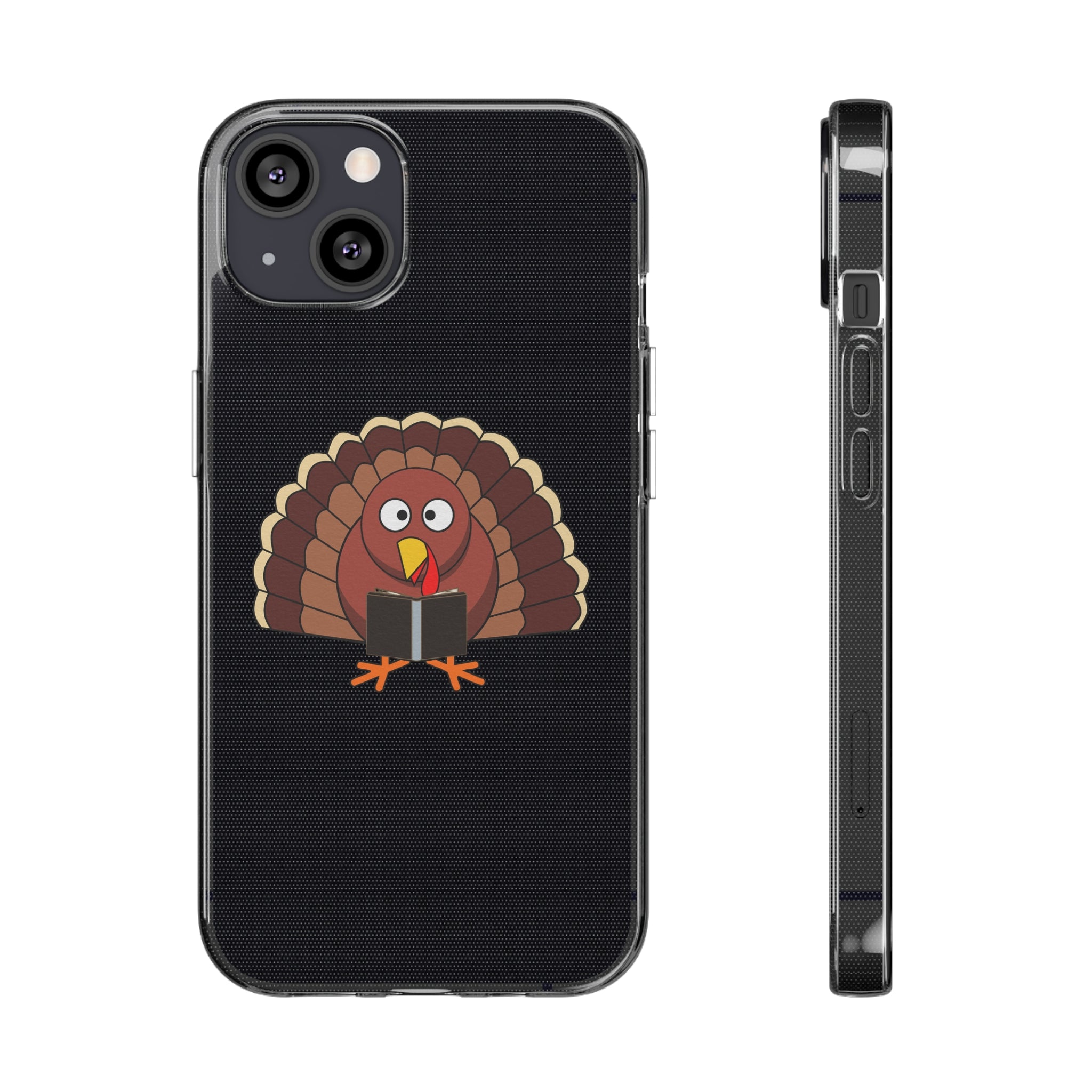 Turkey Reading a Book Clear Silicone Phone Case | Thanksgiving-Themed Design | Durable and Flexible | Perfect for Book Lovers | Compatible with iPhone Models