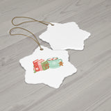 Books and Hot Cocoa Ornament | Ceramic Christmas Decoration for Book Lovers | 4 Shapes Available