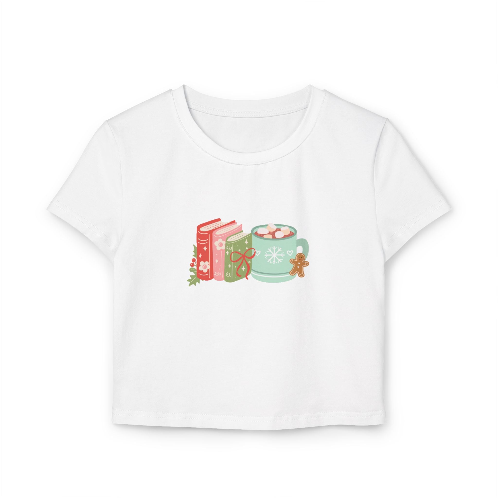 Books and Hot Cocoa Baby Tee | 100% Organic Cotton | Slim Fit | Cozy Book Lover Design