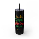 Books Coffee and Christmas Cheer Skinny Tumbler | 20oz Insulated Stainless Steel | Includes Straw | Perfect for Hot & Cold Drinks