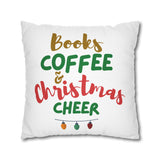 Books Coffee and Christmas Cheer Pillowcase | Double-Sided Polyester Cover | Holiday Decor for Book Lovers